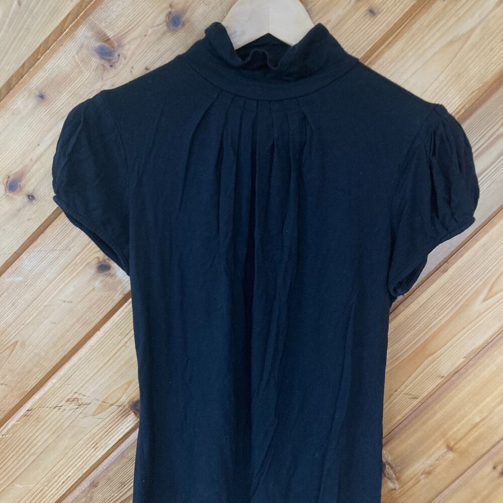 Black XS Short-Sleeved Mock Top with Pleats by The Limited
